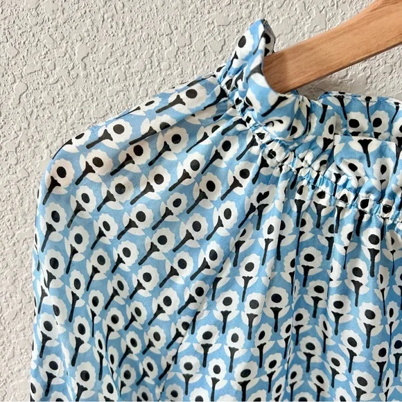 Ann Mashburn Silk Blue Floral Print Blouse Top Size Small Long Sleeve High Neck - Picture 2 of 6
